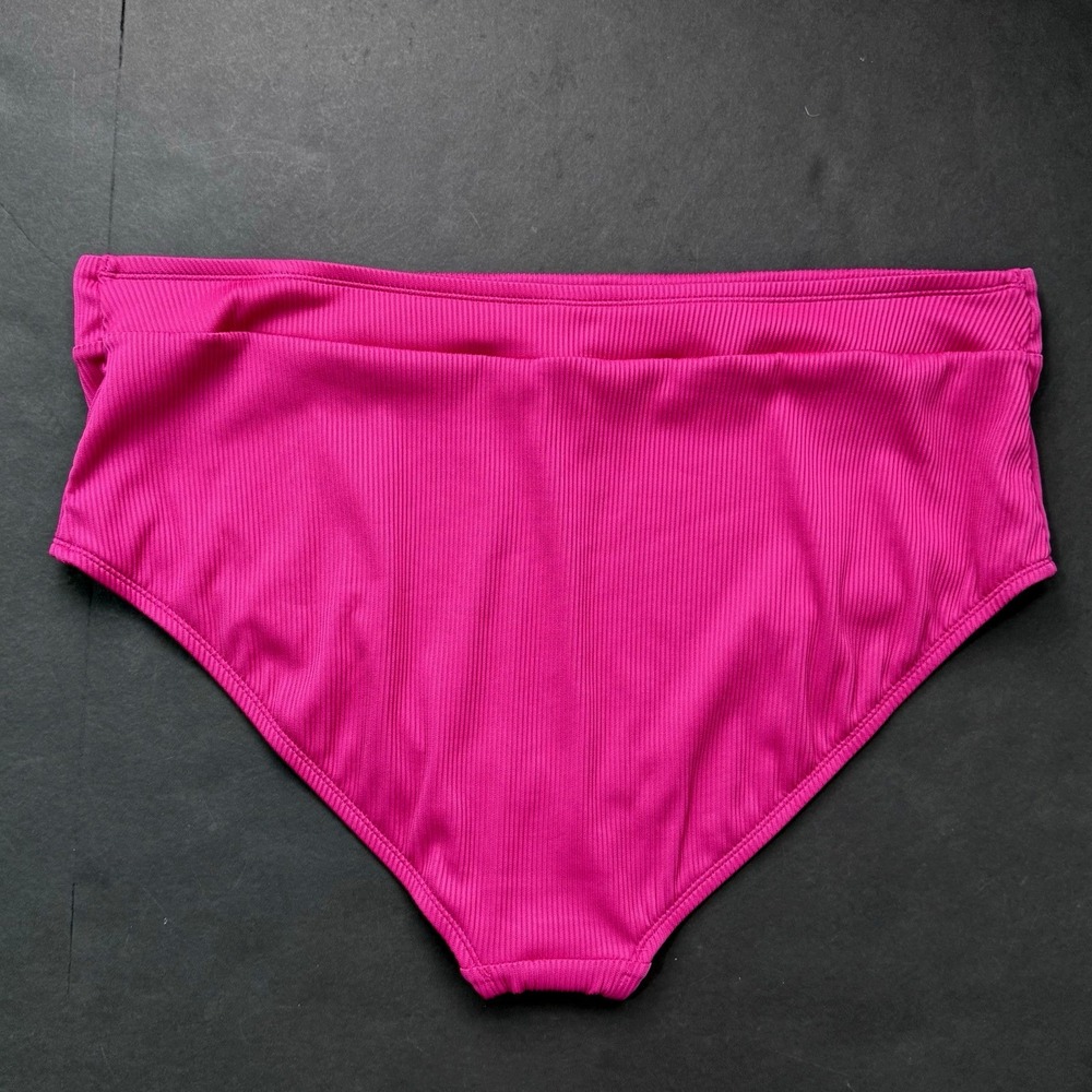 New High Waist Bikini Swimsuit Bottom Plus Women 3X 24 26 Pink Ribbed Beach - Picture 4 of 5